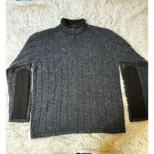 Men mock neck full zip long sleeve charcoal elbow patch sweatshirt L